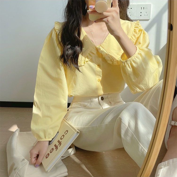 Milk Yellow Long-sleeved Shirt Woman 69A751