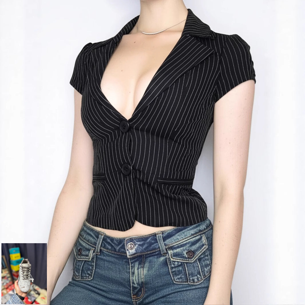 Deep V-neck Striped Shirt SA359