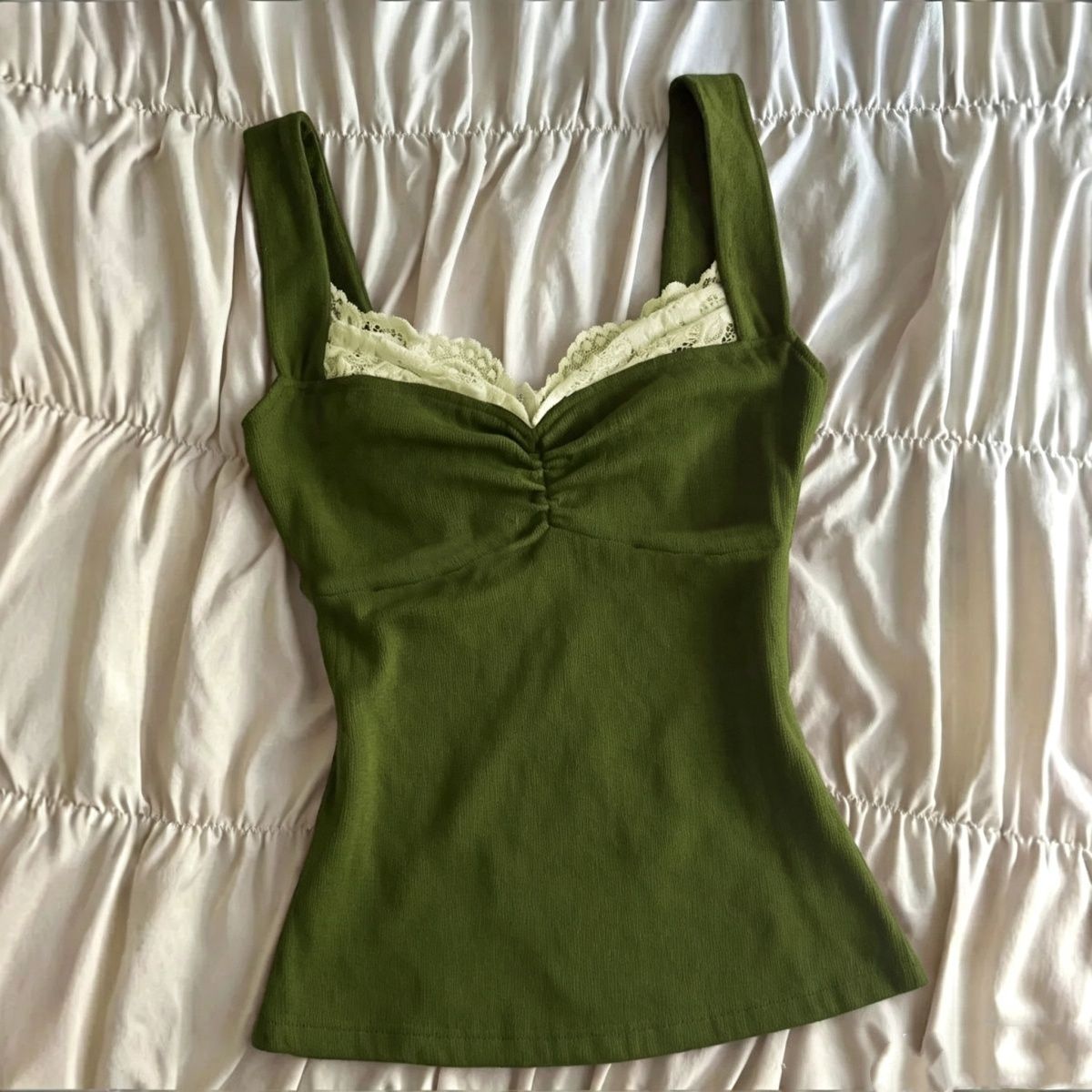 Olive Green Spliced lace Top Summer SAB006/SAB007