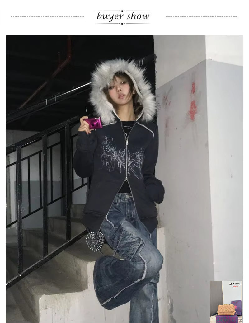 Grunge Aesthetics Tattoo Print Jacket SA152