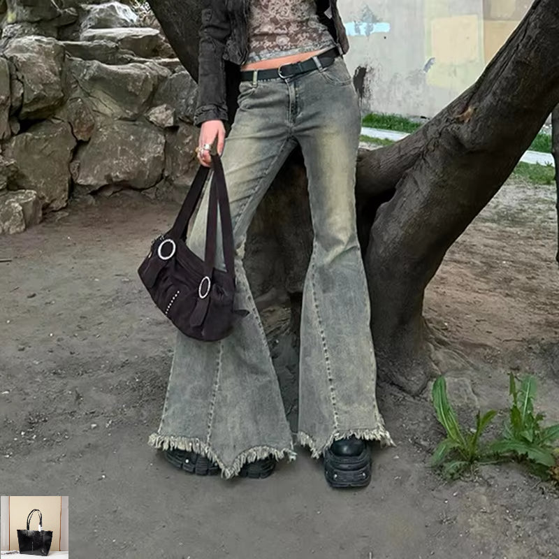Niche Streetwear Washed Distressed Casual Flare Pants SA271