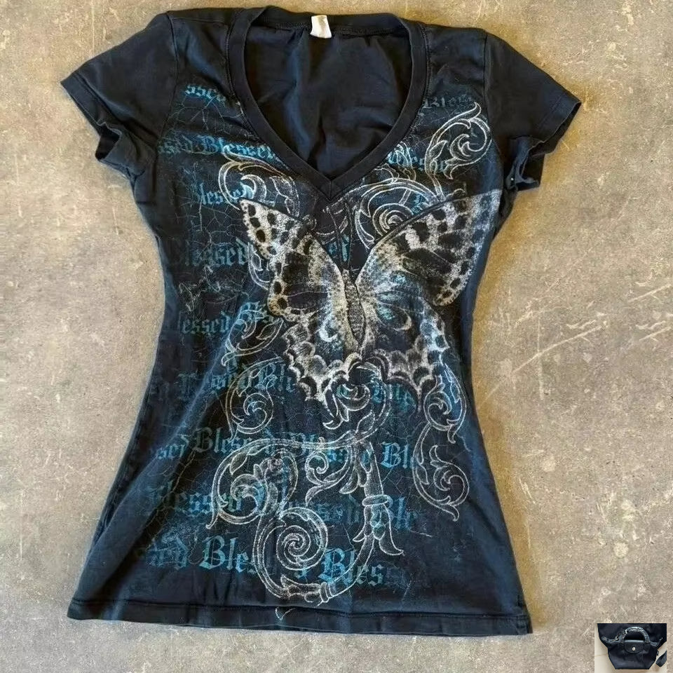 American Vintage Butterfly Print Graphic Tshirts SP016