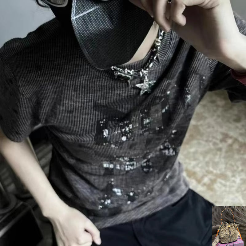 Punk American Vintage Y2k Aesthetic O Neck Short Sleeve Tops SA200