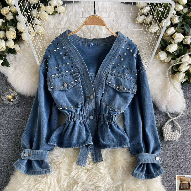 Vintage Loose Casual V Neck Women Denim Coat SA276