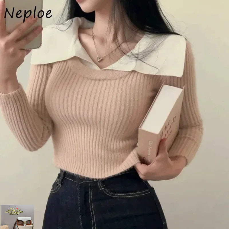 Long Sleeve Knitted Sweater Patchwork Pullovers SA086