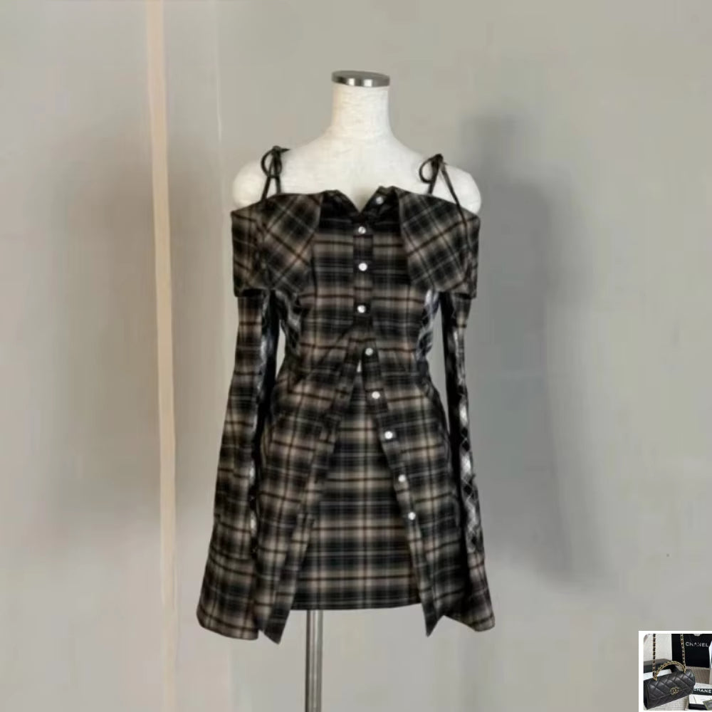Slash Neck Plaid Shirt SA294
