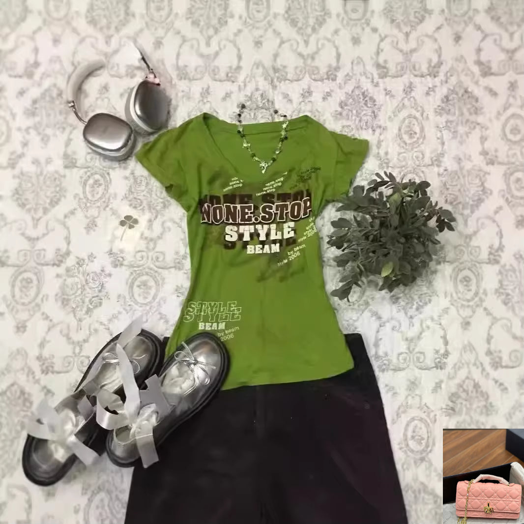 Letter Print Short Sleeve T shirts SA289