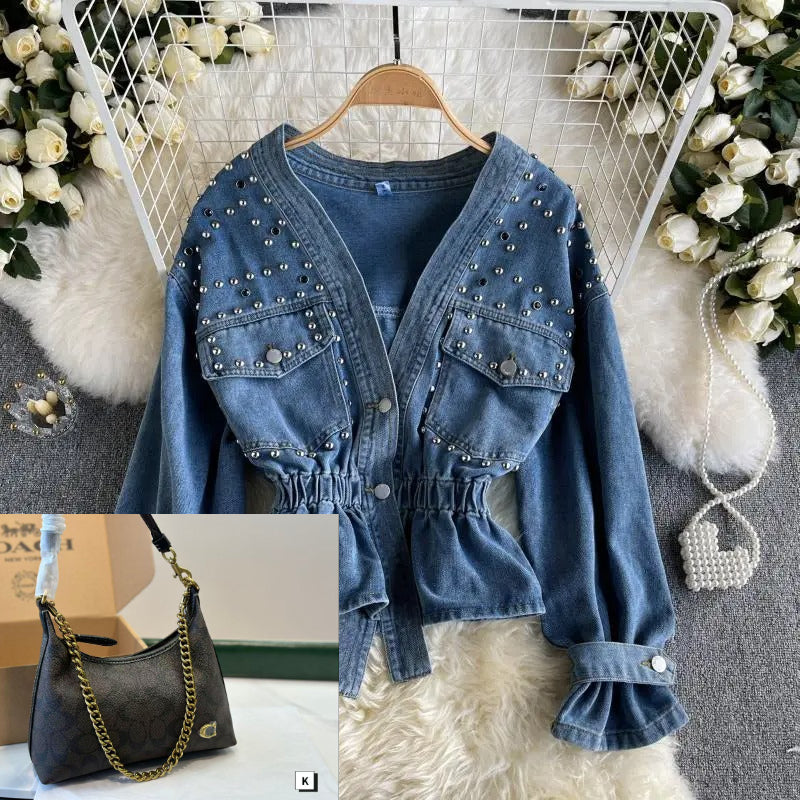 Vintage Loose Casual V Neck Women Denim Coat SA276