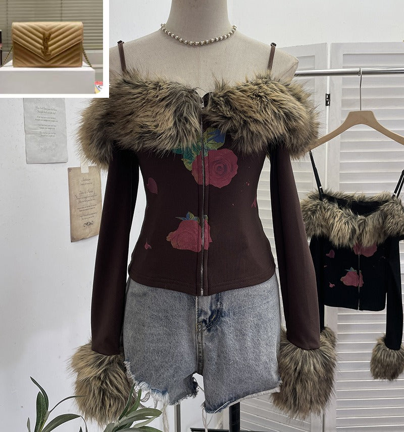 Long Sleeve T-Shirt Zip Cardigan Short Thin Velvet Top SA470