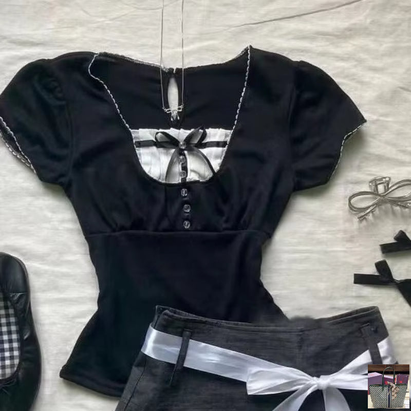 Y2k Spliced U Neck Punk Shirts SA166