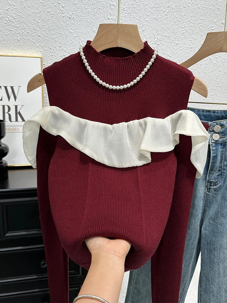 Kuzuwata Off Shoulder Knitwear Pullovers