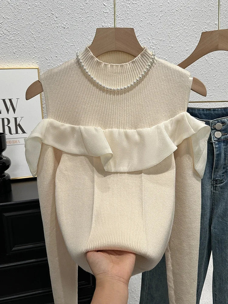 Kuzuwata Off Shoulder Knitwear Pullovers
