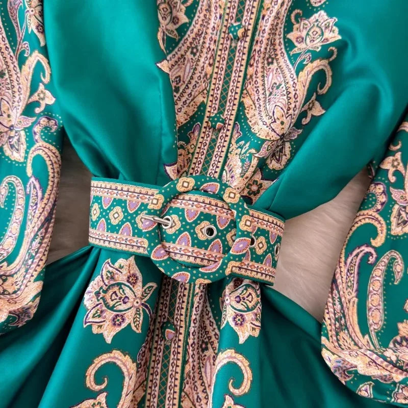 Vintage Print Lantern Sleeve Dress SA120