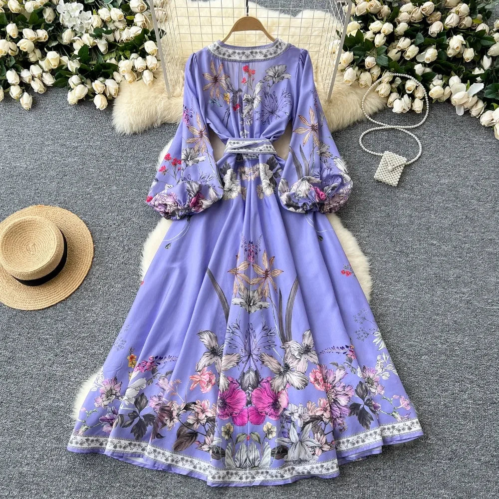 Cross V-neck Lantern Sleeve Panelled Dress SA119