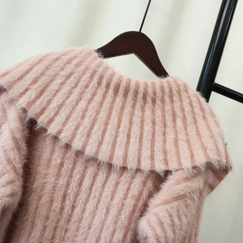 Diamond Peter Pan Collar 2024 Woman Cardigan Single Breasted Ropa Mujer Waterproof Mink Outerwears Loose Sweater Cardigans