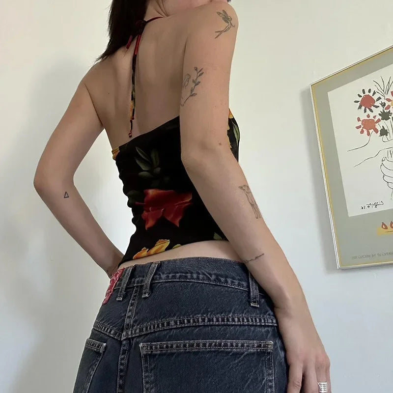 Flower Constrast Color Print Tank Tops SA197