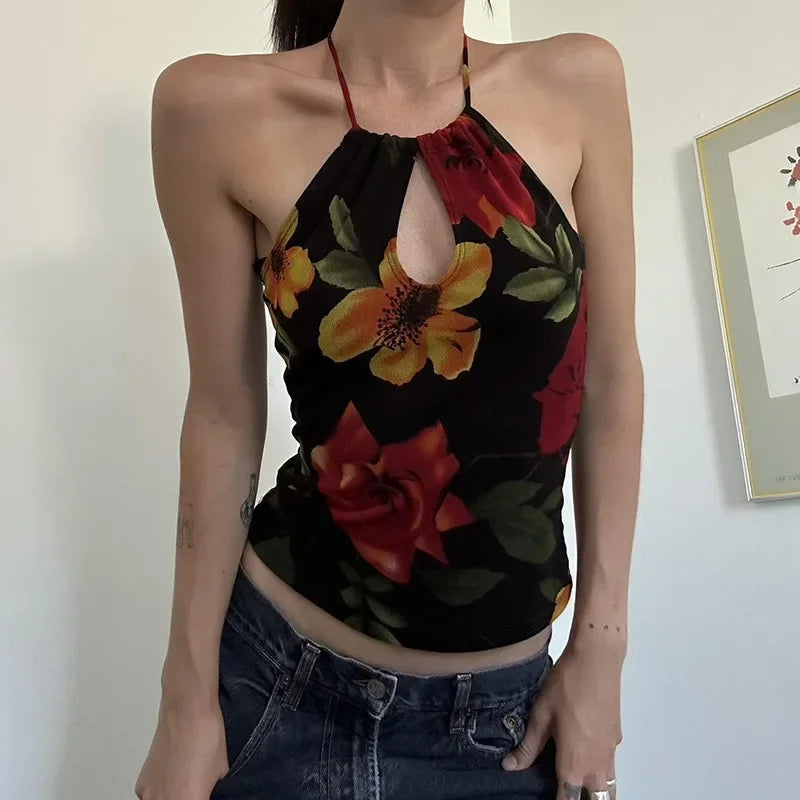 Flower Constrast Color Print Tank Tops SA197