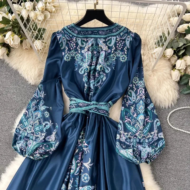 French Retro V-Neck Lace Up Slim Waist Dresses SA124