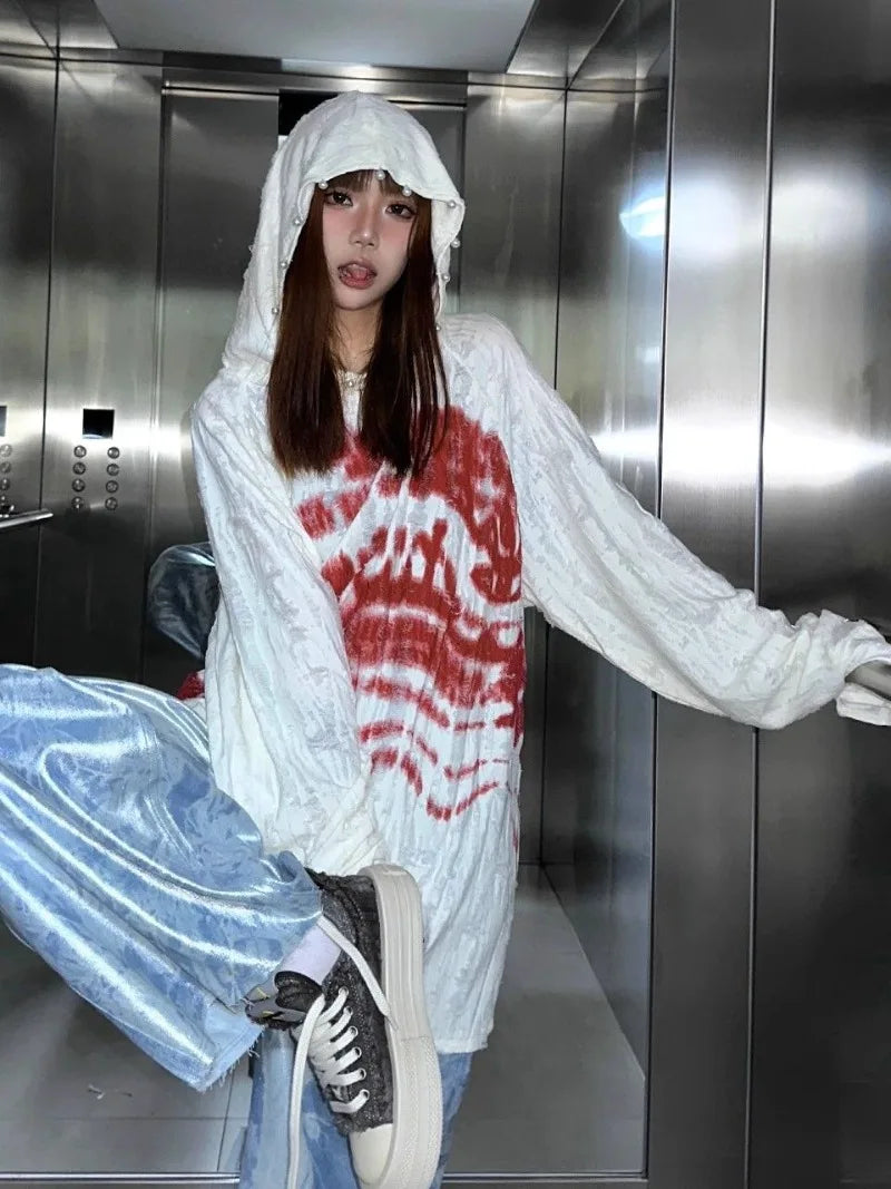 Harajuku American Vintage Hole Hoodies Y2k SP028