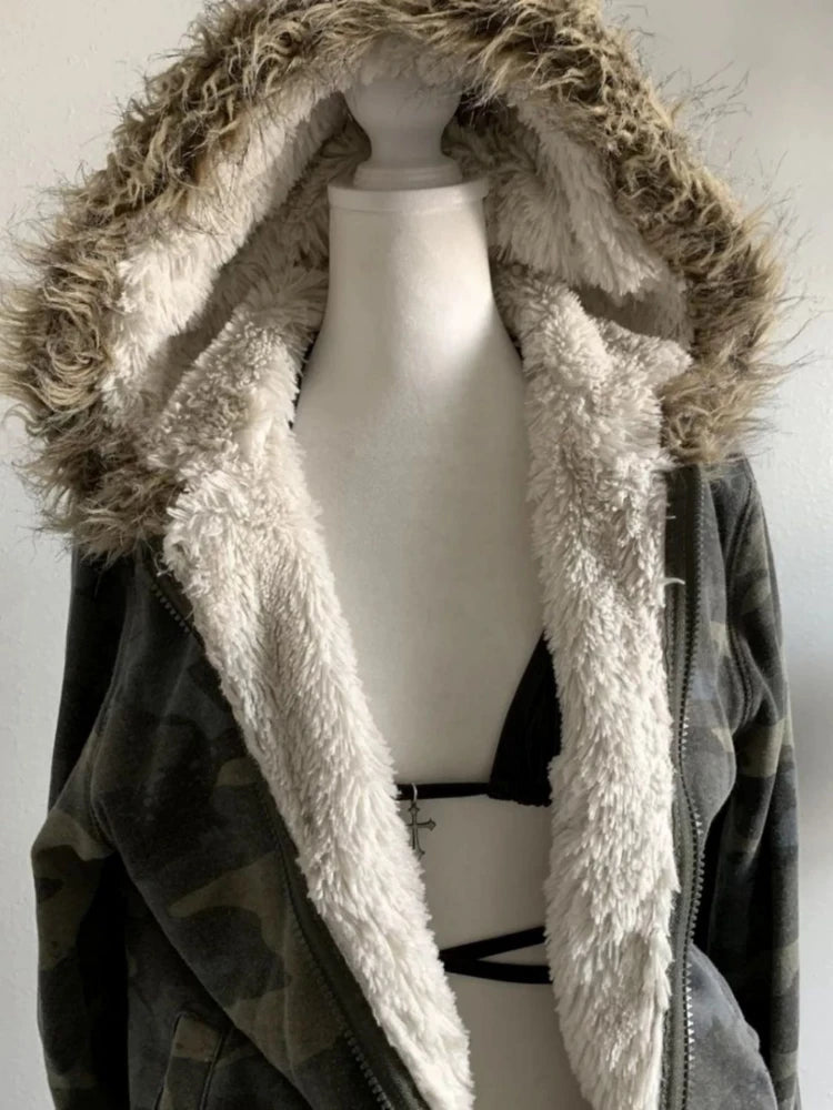 Harajuku Casual Fur Patchwork Hooded Hoodies SA148