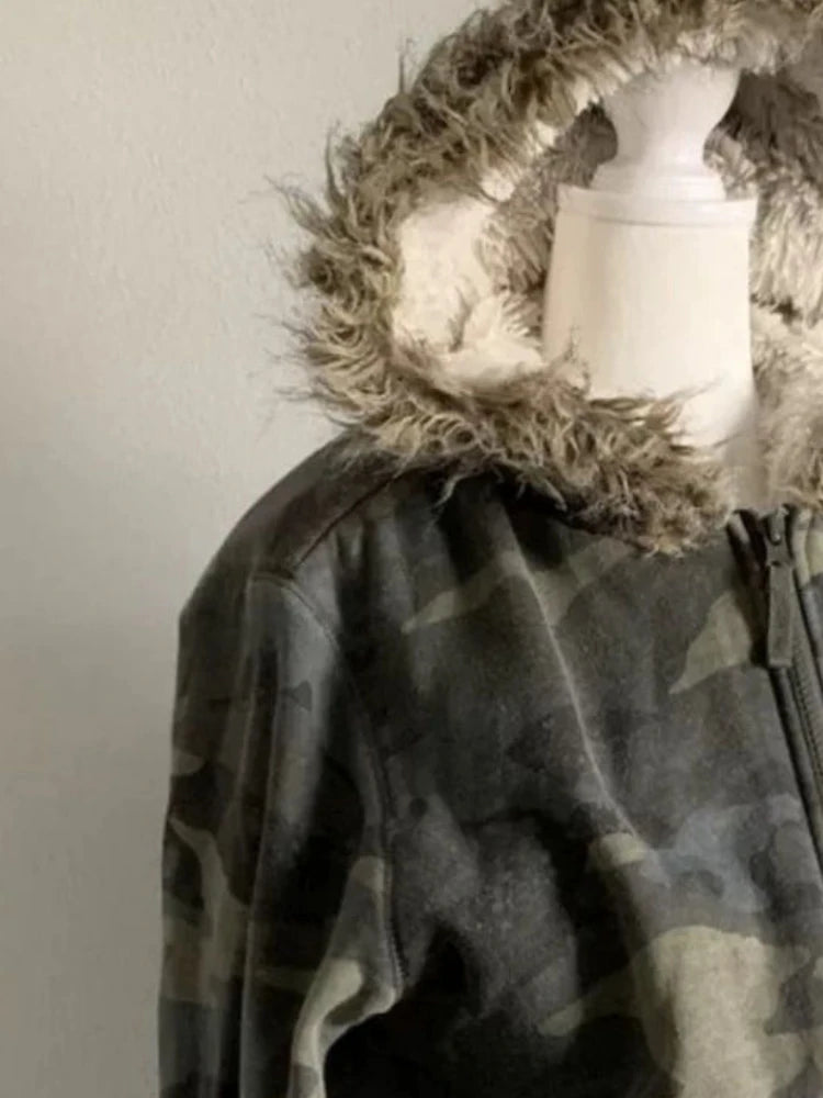 Harajuku Casual Fur Patchwork Hooded Hoodies SA148