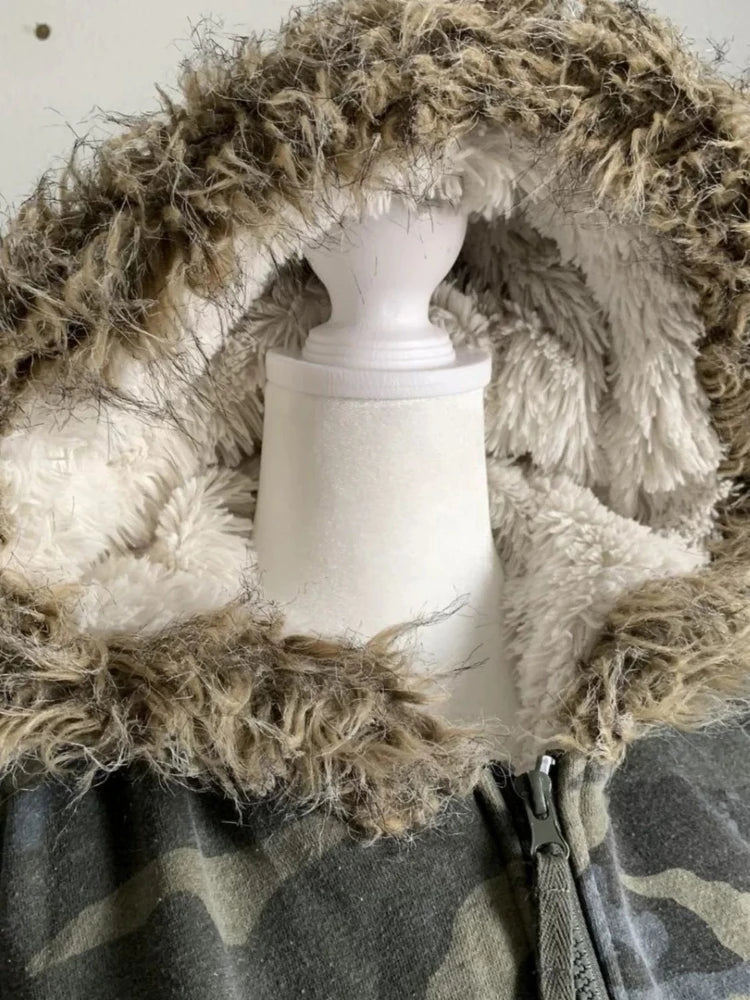 Harajuku Casual Fur Patchwork Hooded Hoodies SA148