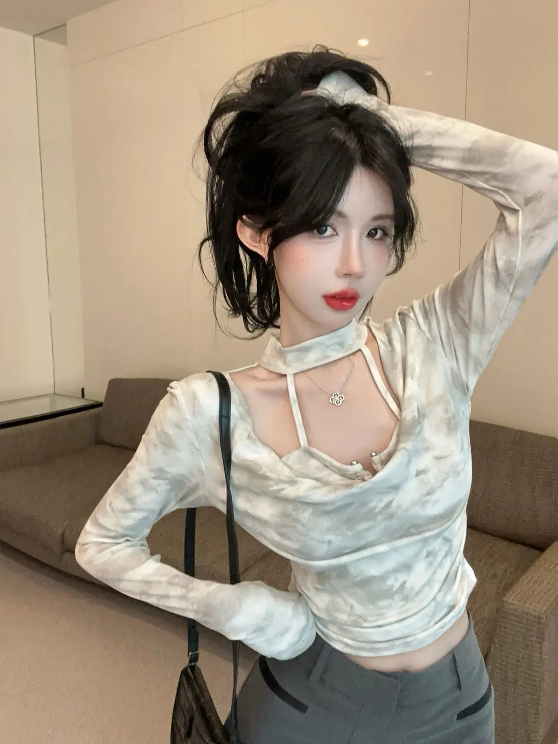 Tie Dye Slim Fit Top Women's Shirt SA171