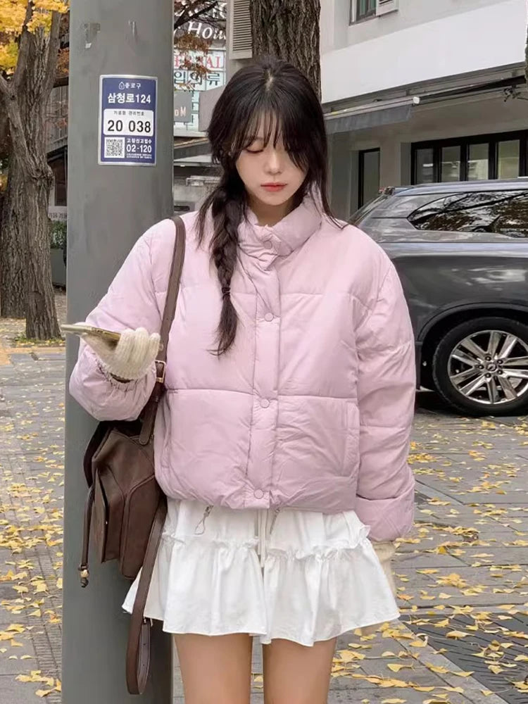 Korean Chic Winter Gentle Tops Collar Leisure All-match Solid Long Sleeve Bread Clothes Down Cotton-padded Jacket Coat Woman
