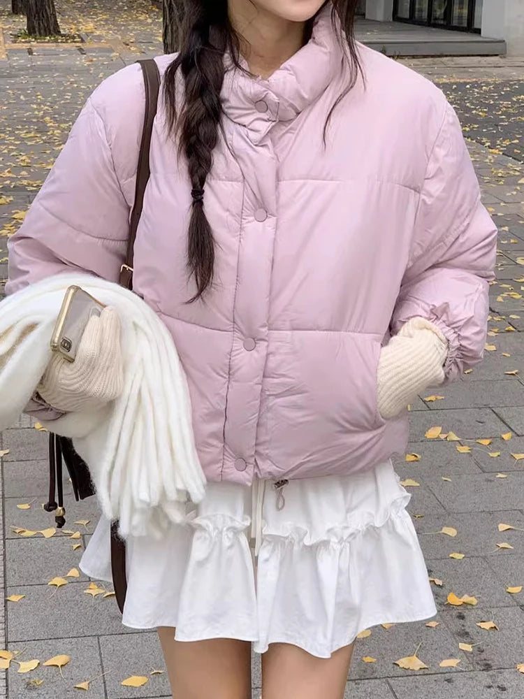Korean Chic Winter Gentle Tops Collar Leisure All-match Solid Long Sleeve Bread Clothes Down Cotton-padded Jacket Coat Woman