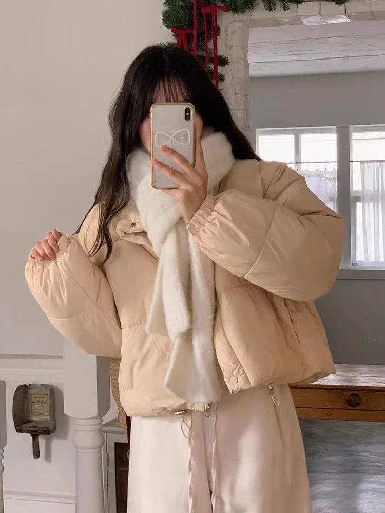 Korean Chic Winter Gentle Tops Collar Leisure All-match Solid Long Sleeve Bread Clothes Down Cotton-padded Jacket Coat Woman