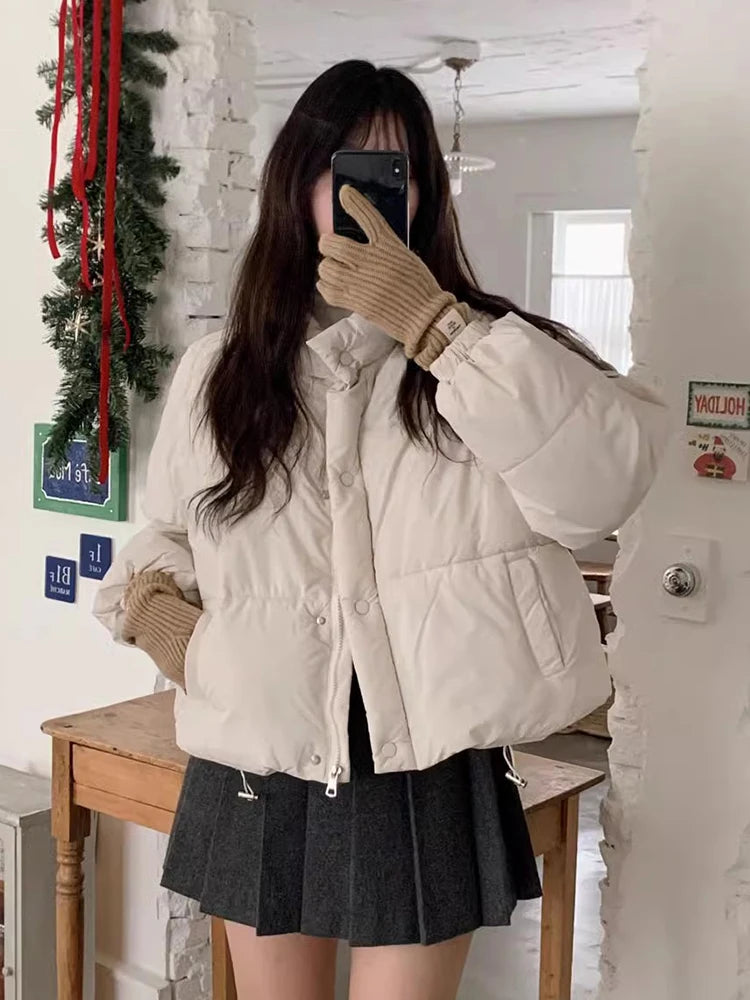 Korean Chic Winter Gentle Tops Collar Leisure All-match Solid Long Sleeve Bread Clothes Down Cotton-padded Jacket Coat Woman