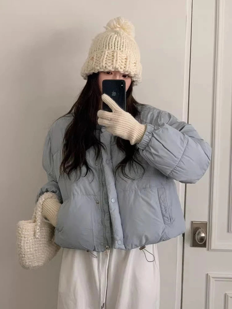 Korean Chic Winter Gentle Tops Collar Leisure All-match Solid Long Sleeve Bread Clothes Down Cotton-padded Jacket Coat Woman