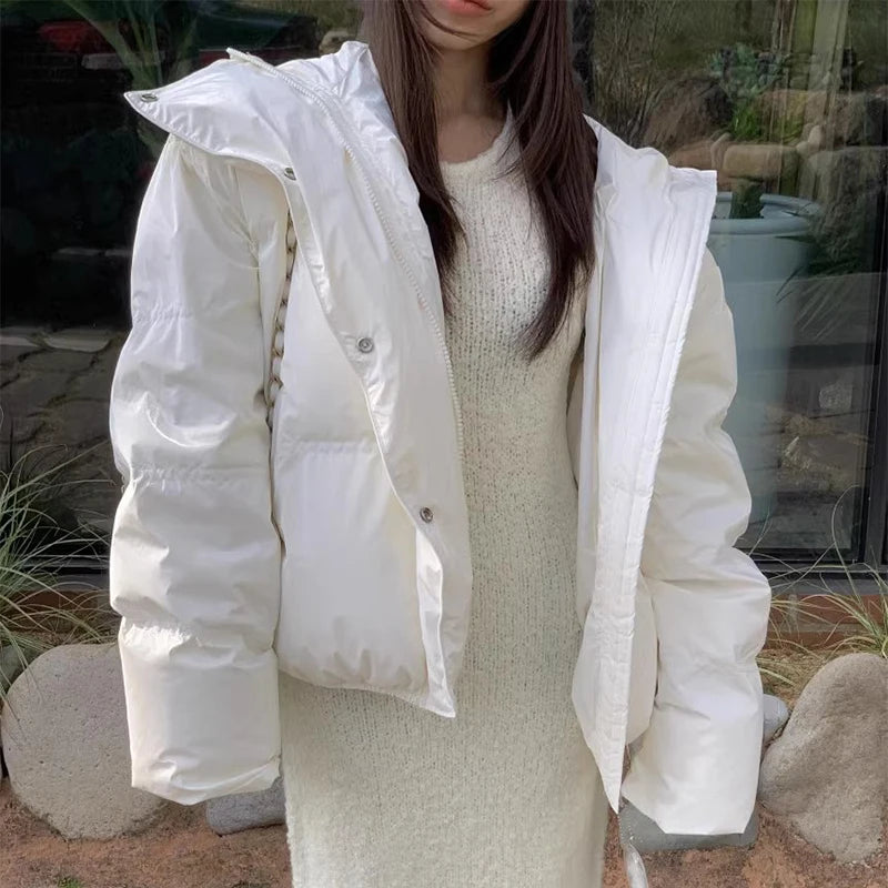 Korean Chic Winter High-quality Temperament Relaxed Thick Luster All-match Long-sleeved Hooded Cotton-padded Jacket Coat Woman