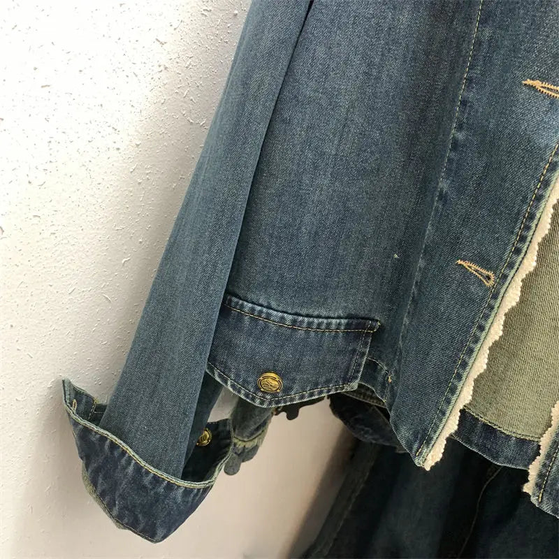 Lace Patchwork Vintage Denim Jacket SA208