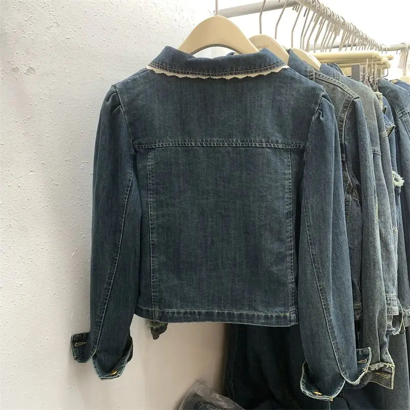 Lace Patchwork Vintage Denim Jacket SA208