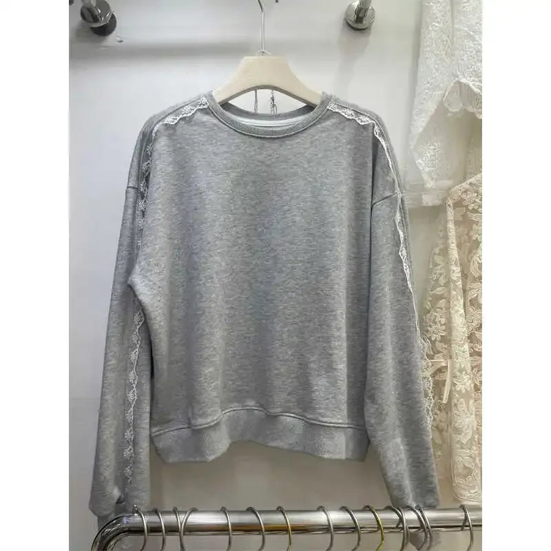 Lace Splicing Sweater Crew Neck Top SA060/SA136