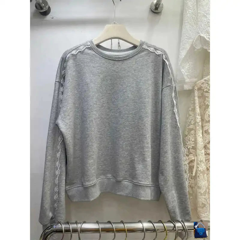 Lace Splicing Sweater Crew Neck Top SA060/SA136