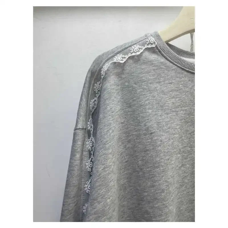 Lace Splicing Sweater Crew Neck Top SA060/SA136