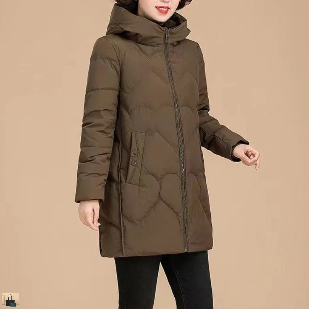 Mother Mid-length Elegant Casual Mujer Chaqueta 2024 Cotton Coat Warm Parkas Zip Temperament Straight Patchwork Hooded Jacket