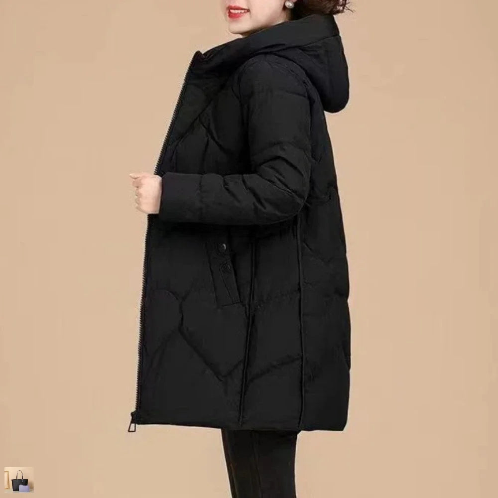 Mother Mid-length Elegant Casual Mujer Chaqueta 2024 Cotton Coat Warm Parkas Zip Temperament Straight Patchwork Hooded Jacket