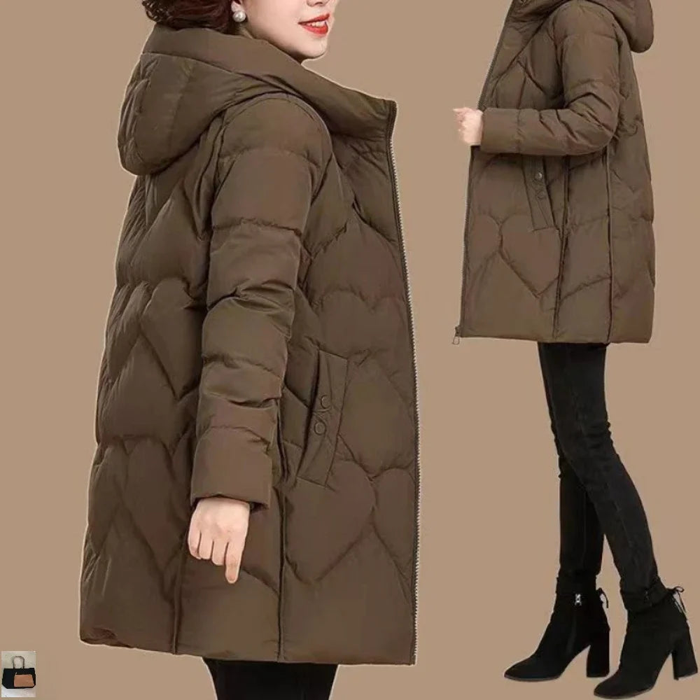 Mother Mid-length Elegant Casual Mujer Chaqueta 2024 Cotton Coat Warm Parkas Zip Temperament Straight Patchwork Hooded Jacket