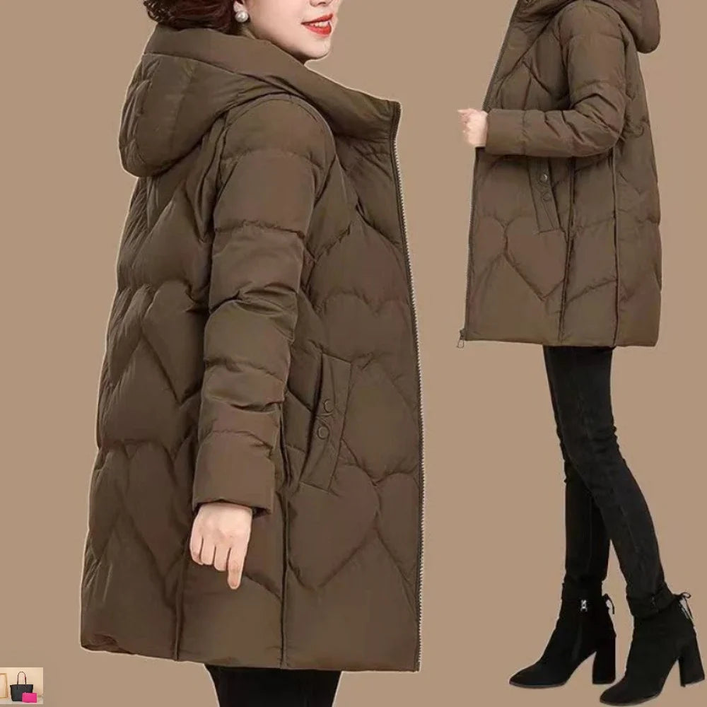 Mother Mid-length Elegant Casual Mujer Chaqueta 2024 Cotton Coat Warm Parkas Zip Temperament Straight Patchwork Hooded Jacket