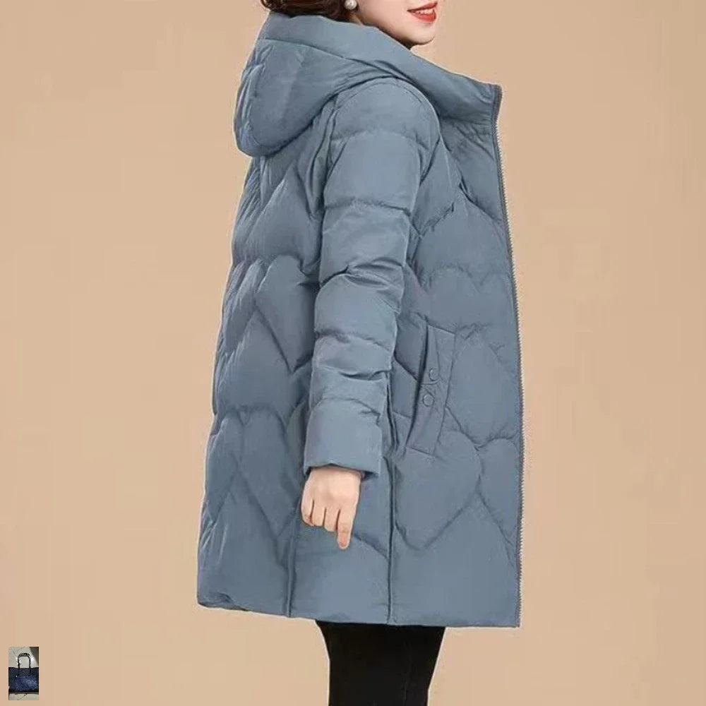 Mother Mid-length Elegant Casual Mujer Chaqueta 2024 Cotton Coat Warm Parkas Zip Temperament Straight Patchwork Hooded Jacket