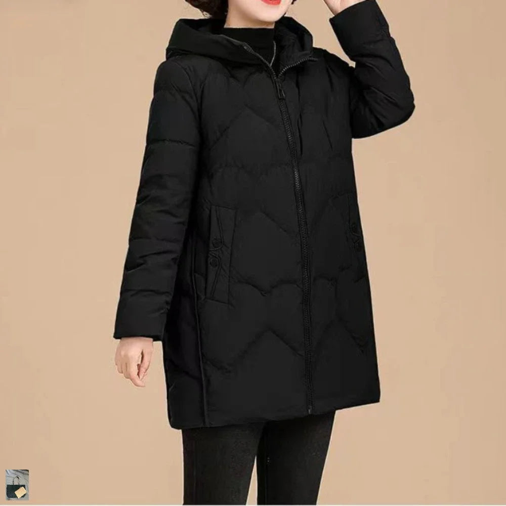 Mother Mid-length Elegant Casual Mujer Chaqueta 2024 Cotton Coat Warm Parkas Zip Temperament Straight Patchwork Hooded Jacket