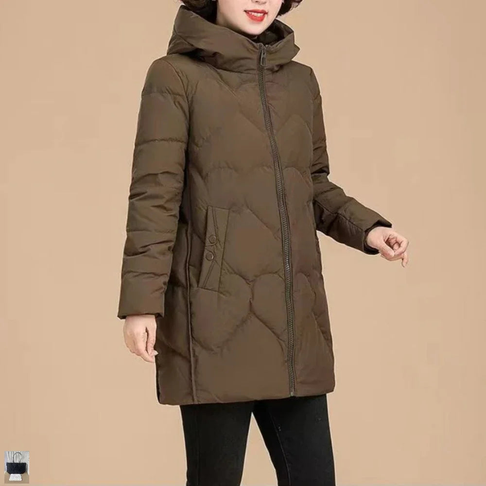 Mother Mid-length Elegant Casual Mujer Chaqueta 2024 Cotton Coat Warm Parkas Zip Temperament Straight Patchwork Hooded Jacket