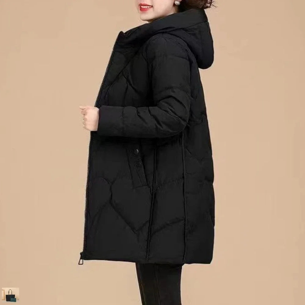 Mother Mid-length Elegant Casual Mujer Chaqueta 2024 Cotton Coat Warm Parkas Zip Temperament Straight Patchwork Hooded Jacket