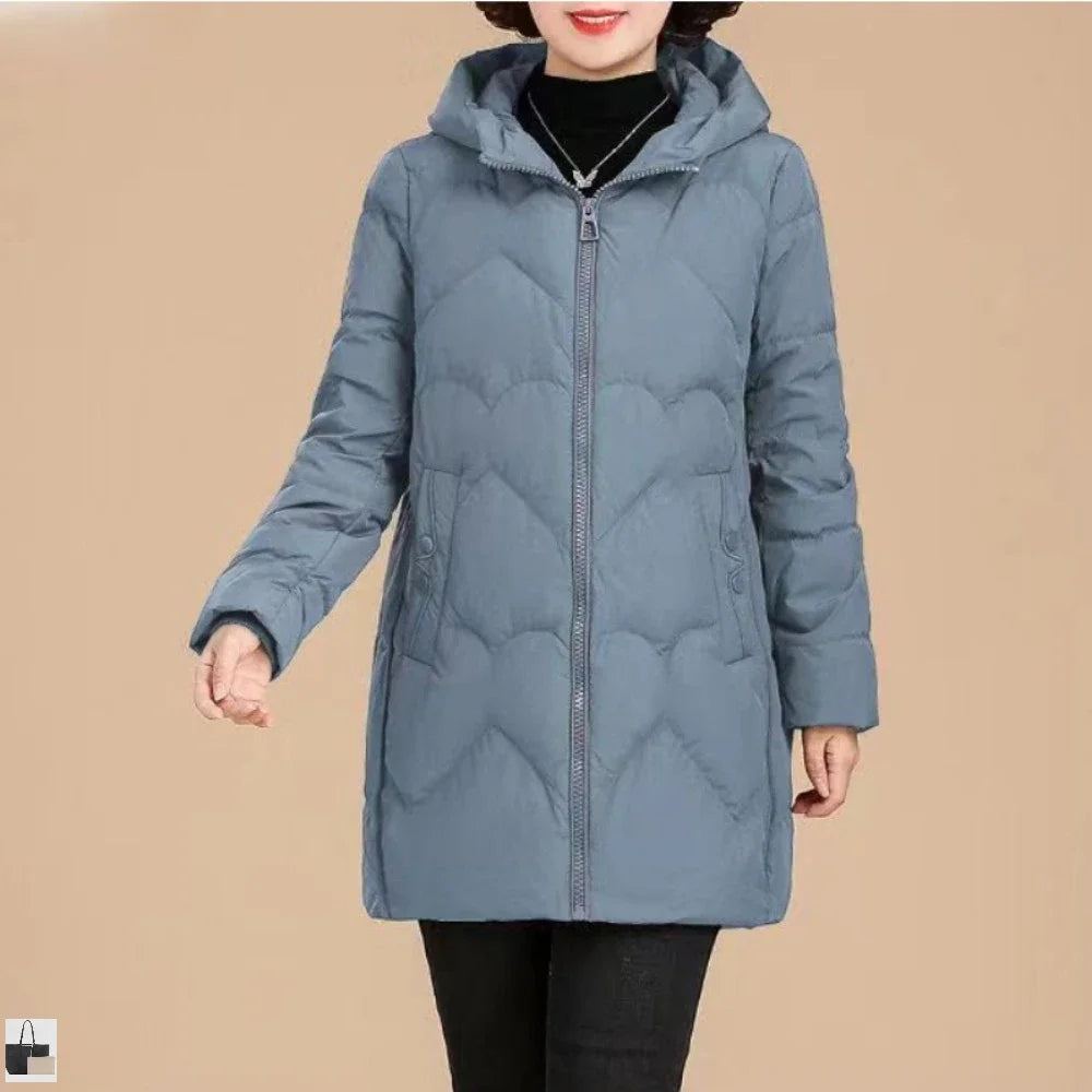 Mother Mid-length Elegant Casual Mujer Chaqueta 2024 Cotton Coat Warm Parkas Zip Temperament Straight Patchwork Hooded Jacket