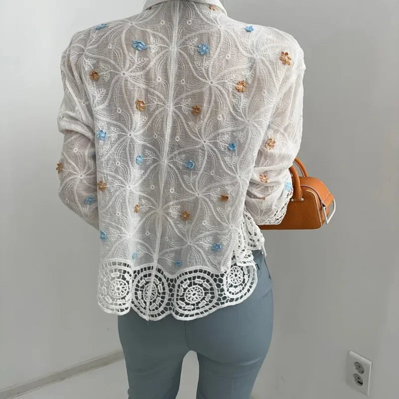 Temperament Blouse Embroidery Splicing Shirt 52B376