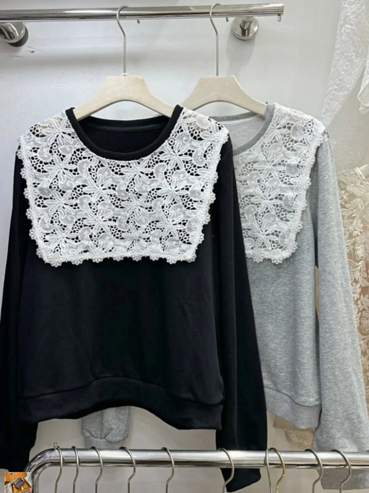 Lace Splicing Sweatshirts Femme Simple Long Sleeve Hoodie 52B357