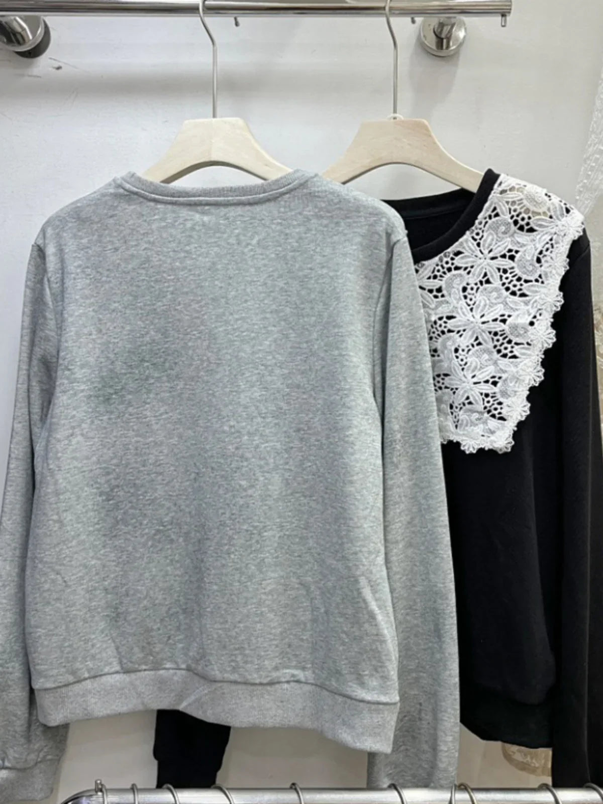 Lace Splicing Sweatshirts Femme Simple Long Sleeve Hoodie 52B357